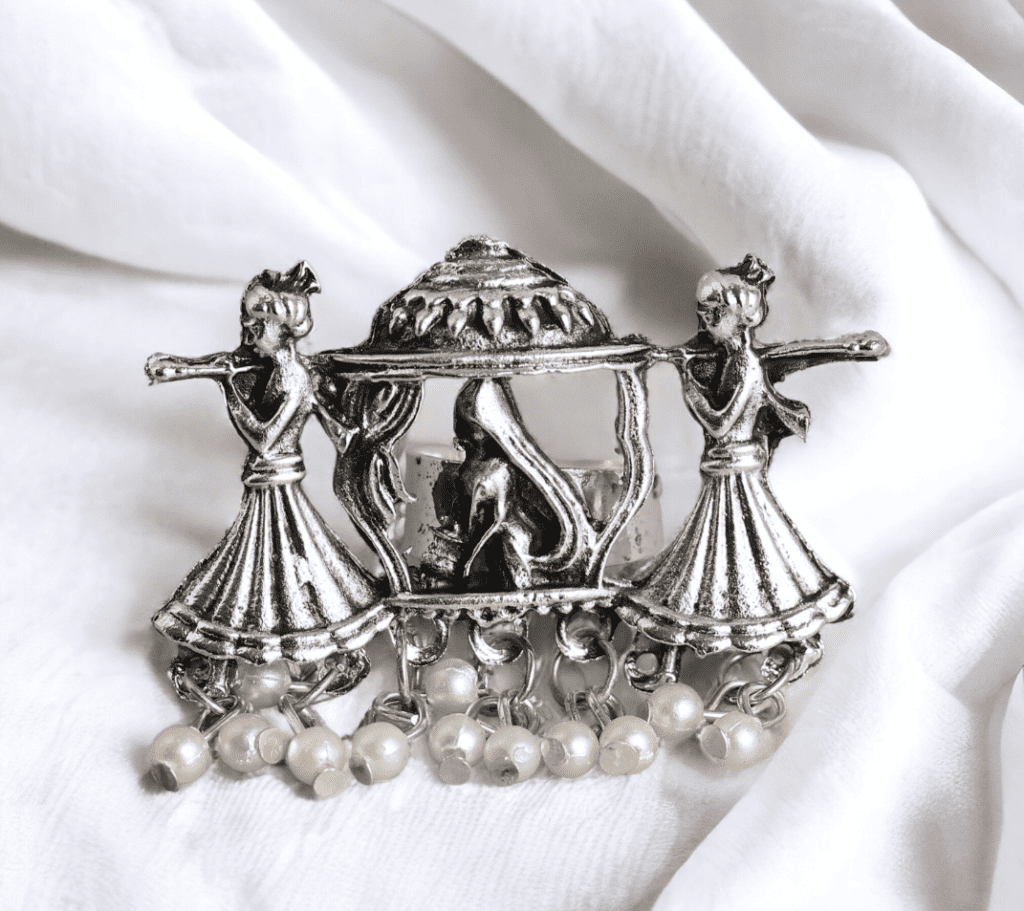 Dulhan Ki Doli Silver Oxidised Finger Ring - Elegant Bridal Accessory Dulhan Ki Doli Silver Oxidised Finger Ring with intricate traditional design for bridal wear
